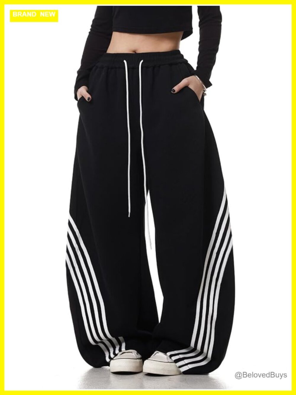 Women's Striped Barrel Sweatpants High Waisted Wide Leg Drawstring